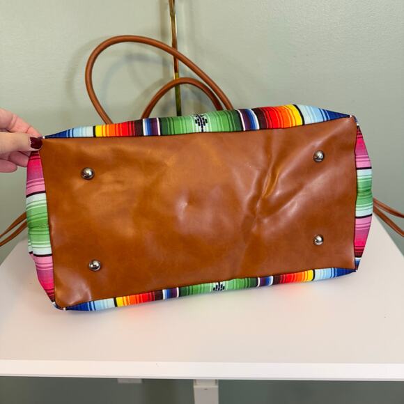 Weekender Tote Bag Rainbow Stripes Canvas Colorful Satchel Travel Makeup Handbag - Picture 6 of 9